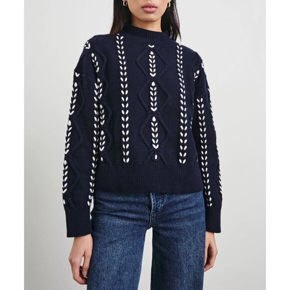 New Rails Tori Lace Up Cotton Blend Sweater Navy White XS $288 - Picture 1 of 8